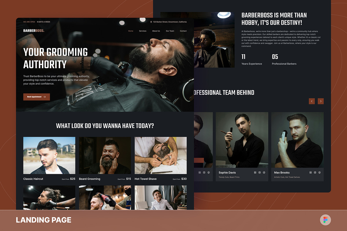 BarberBoss - Barbershop Landing Page, an UI Kit Template by Studio Delapan (Photo 1 of 3)