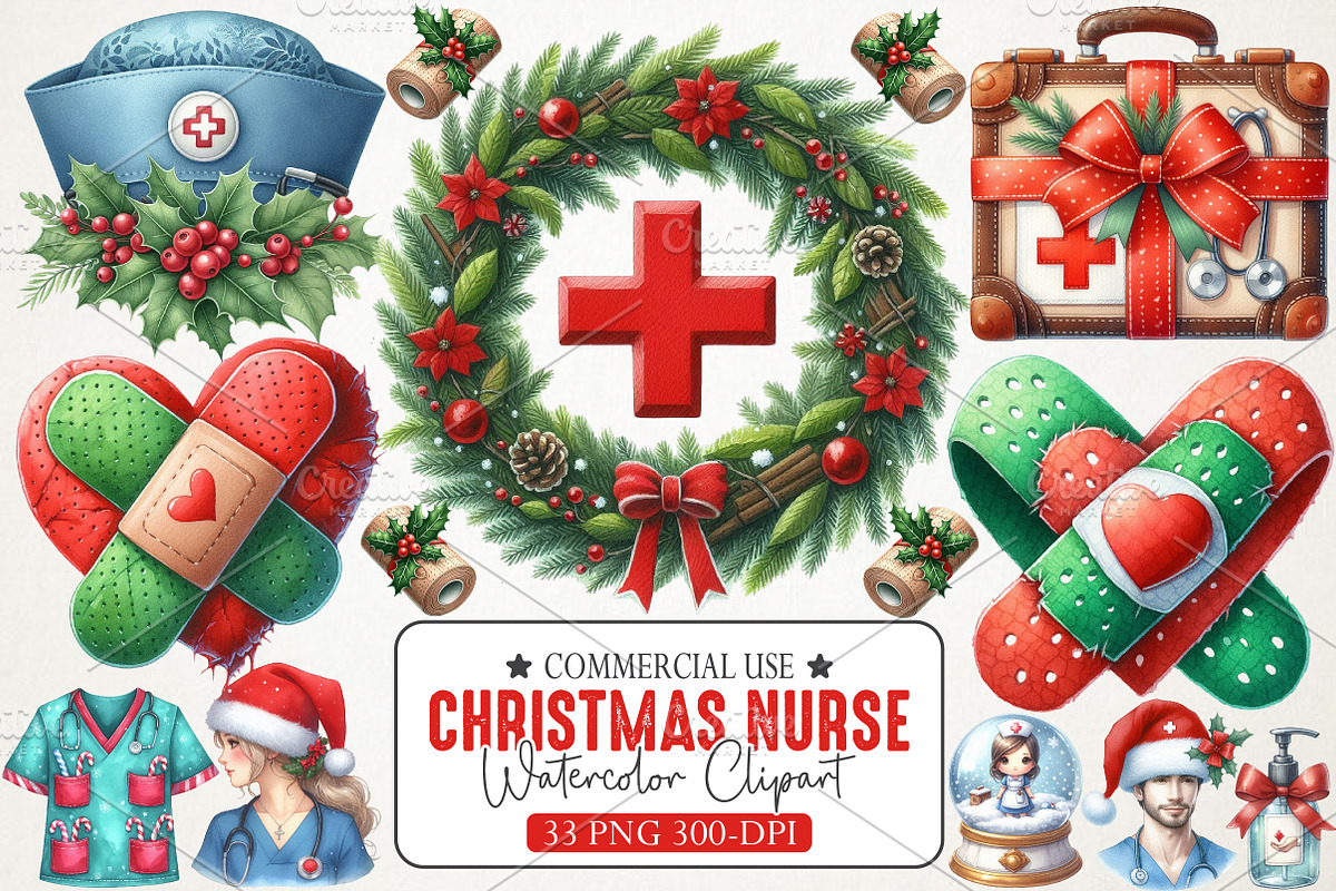 Christmas Nurse Clipart Set, an Illustration by RobertsArt (Photo 1 of 7)