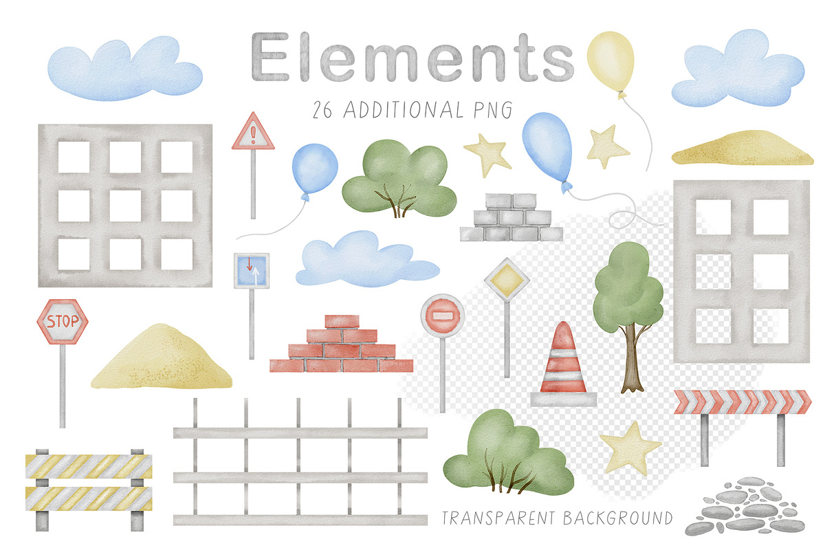 Construction Trucks watercolor set, a Transportation Illustration by Alisles (Photo 3 of 16)