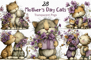 Whimsical Mother's Day Cats Clipart, an Illustration by Craft Nest