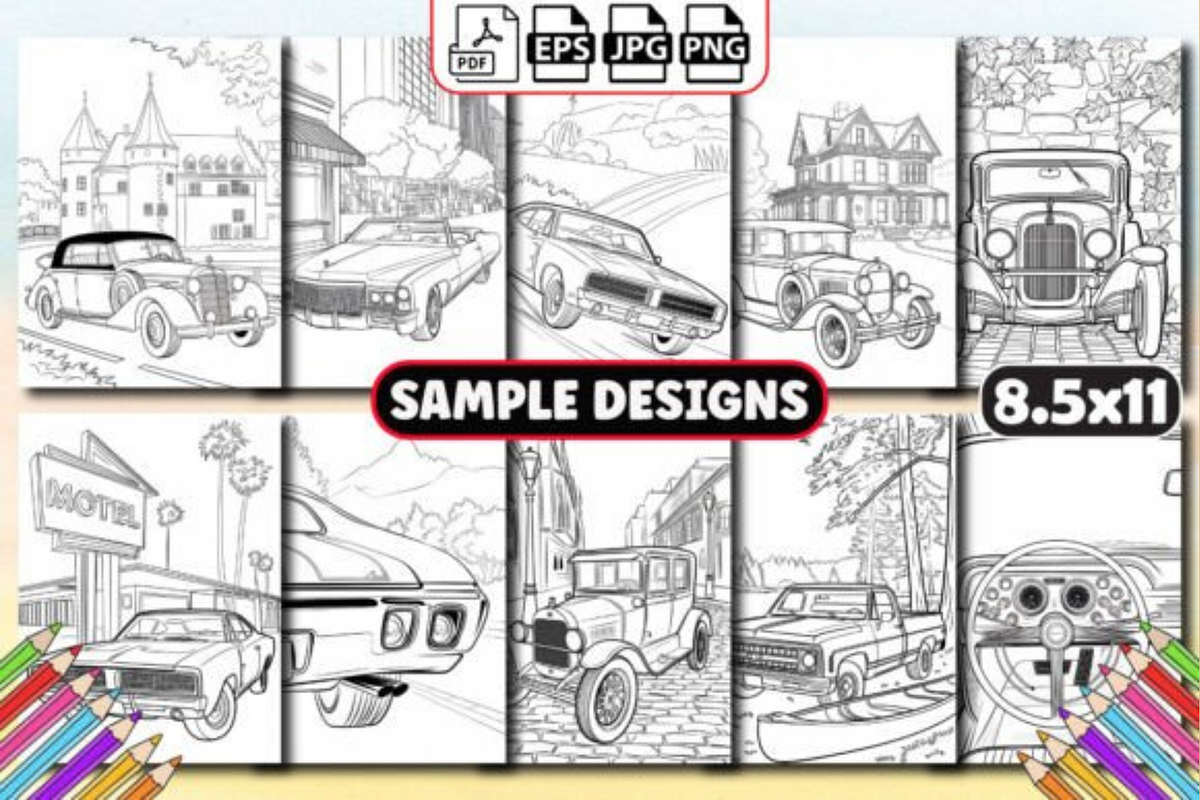 200 Classic Car Coloring Pages, a Graphic by shopcosm (Photo 2 of 2)