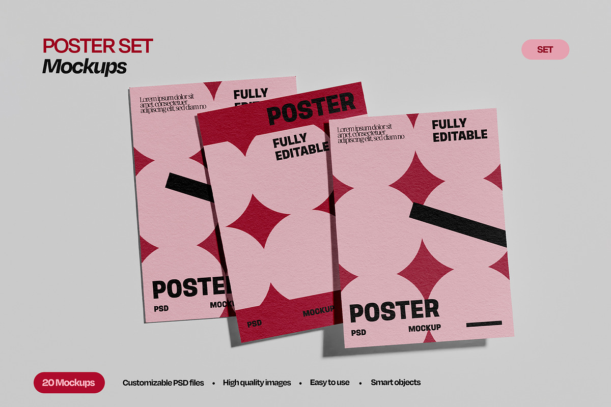 Poster Mockup Set Flat Lay Editorial, an Advertising Mockup by Mego-studio (Photo 1 of 7)