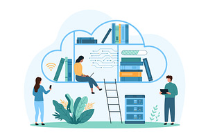 Cloud library with digital books for, a Technology Illustration by Flashvector