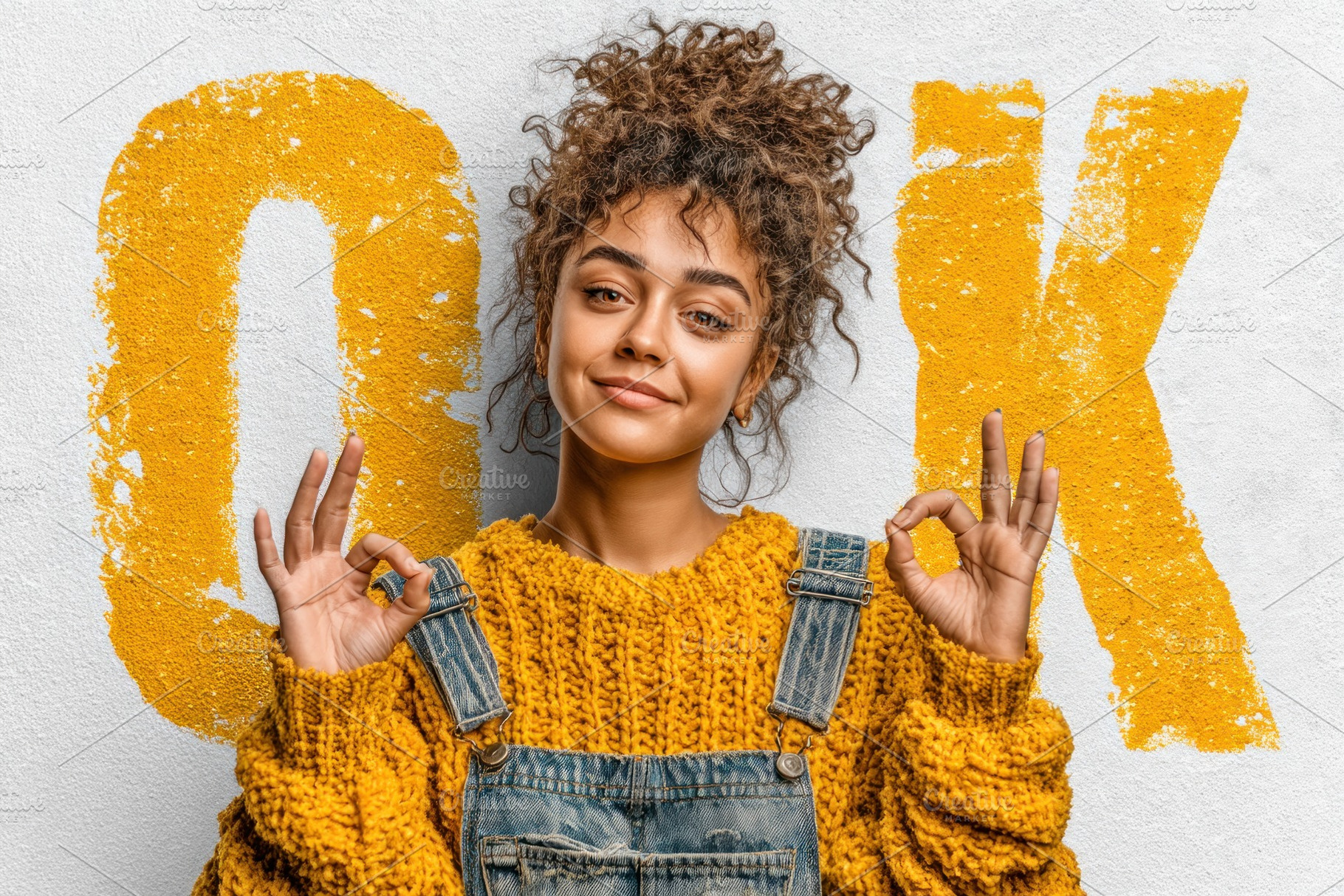 Confident young woman with curly hair in yellow knit sweater and, a Person Photo by José Manuel Gelpi