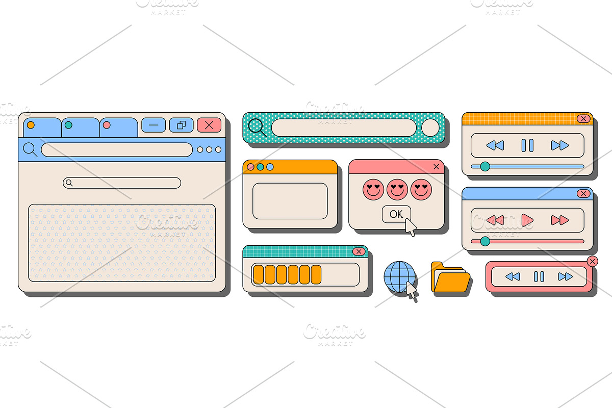 Colorful retro ui interface elements, a Technology Illustration by art PVP - market