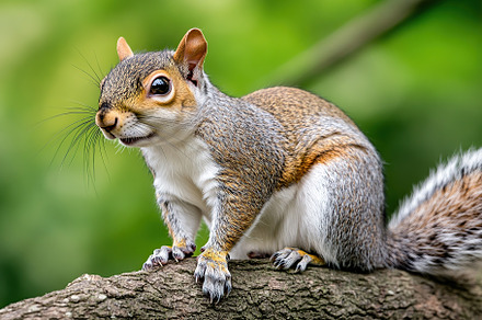 Cute squirrel sitting on tree branch in the forest, an Animal Photo by AlyaAnd