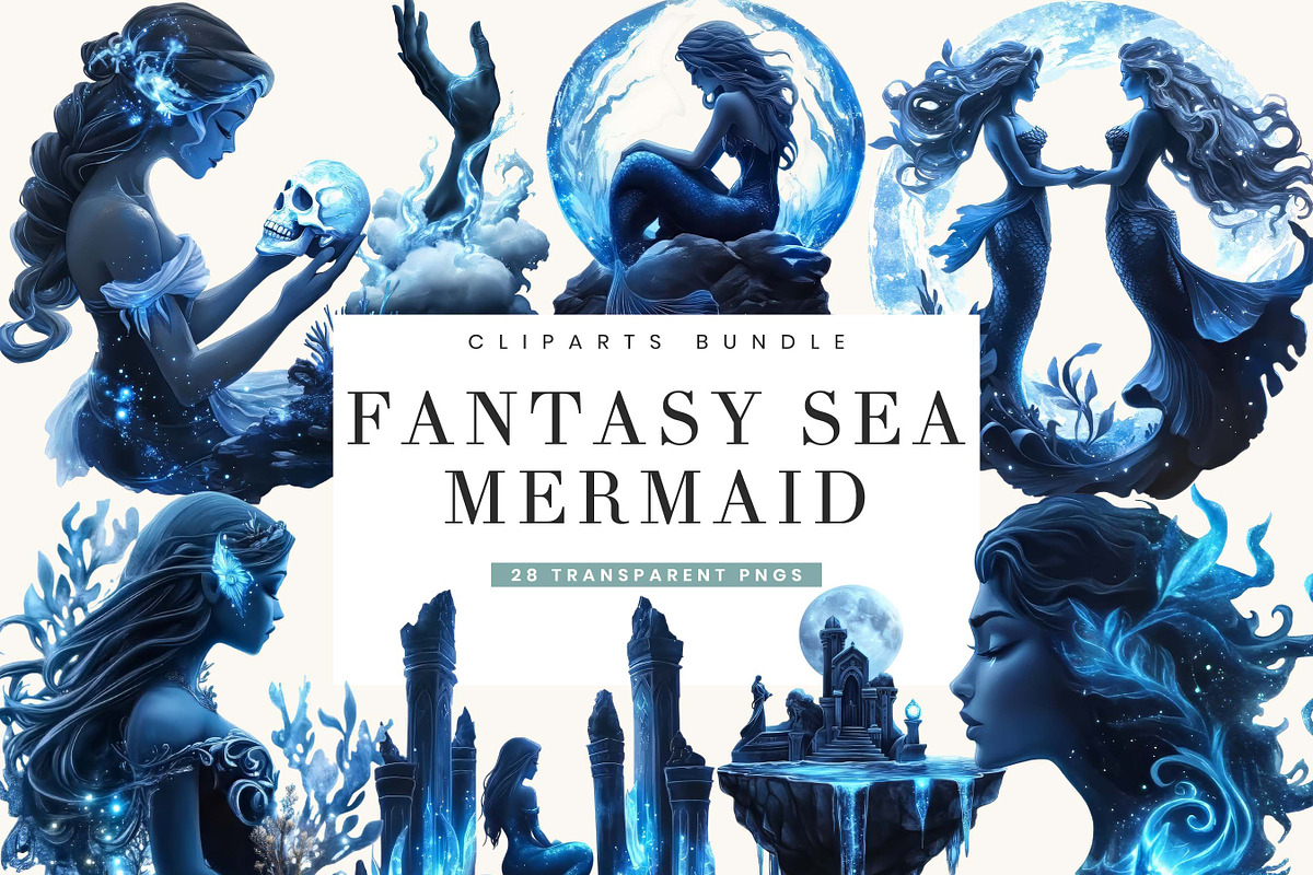 Fantasy Sea Mermaid Clipart Bundle, an Object Illustration by BusyDaydesign
