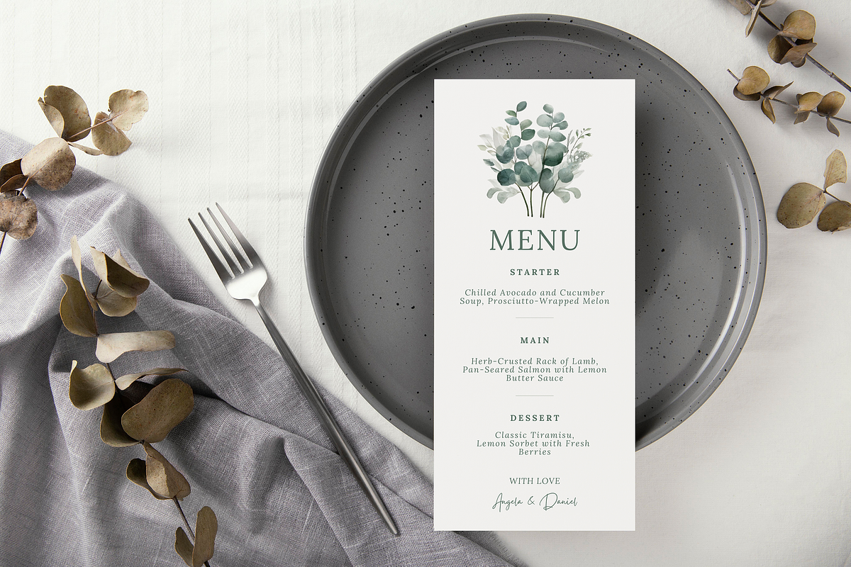 Wedding Menu Template Sage Greenery, a Stationery Template by MarryMeMoments (Photo 1 of 4)