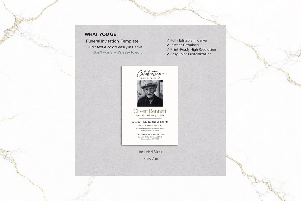 Funeral Invitation B&W Canva FR001, an Invitation Template by TyphoonStudio (Photo 2 of 6)