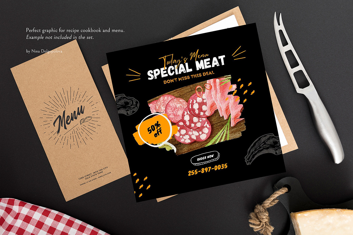 Cold Cuts Food Illustrations., an Object Graphic by NiKO (Photo 3 of 9)