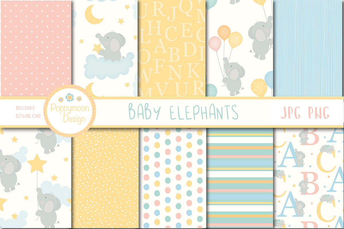Baby Elephant paper, a Pattern Graphic by Poppymoondesign (Photo 1 of 2)