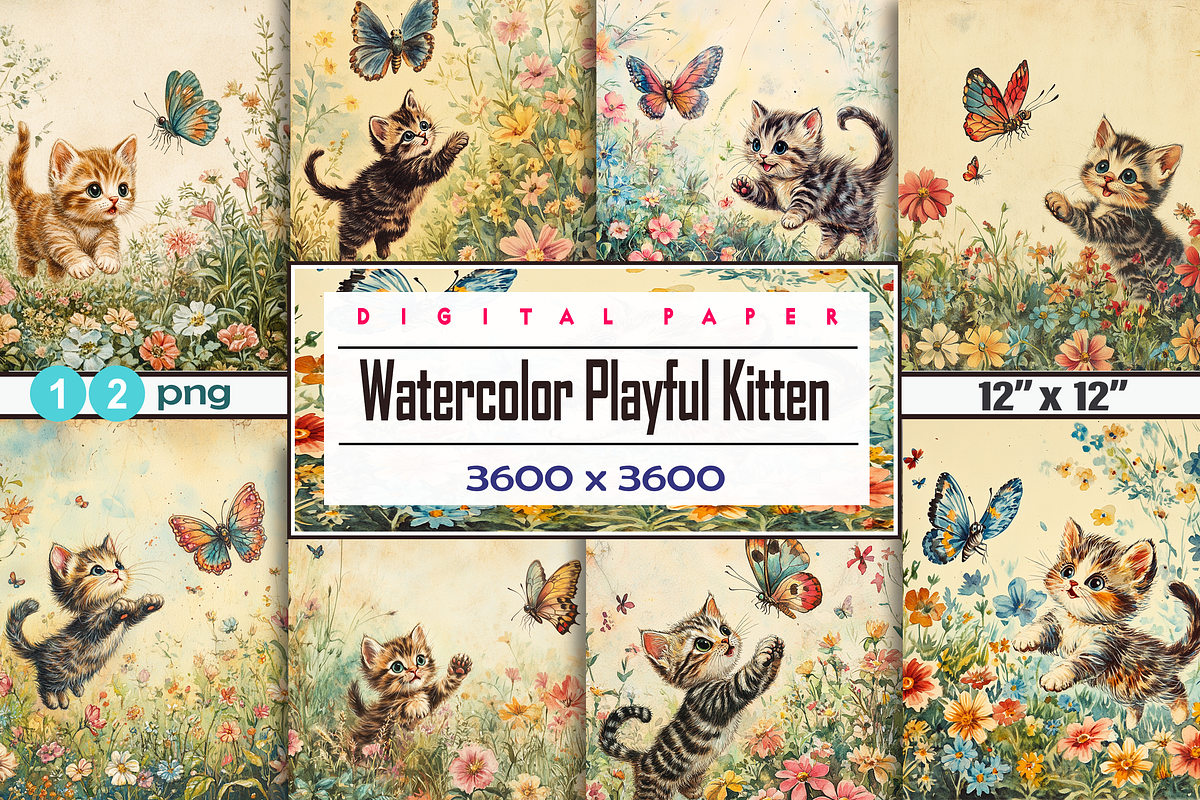 Watercolor Playful Kitten, a Background Graphic by Printable Treasure (Photo 1 of 7)