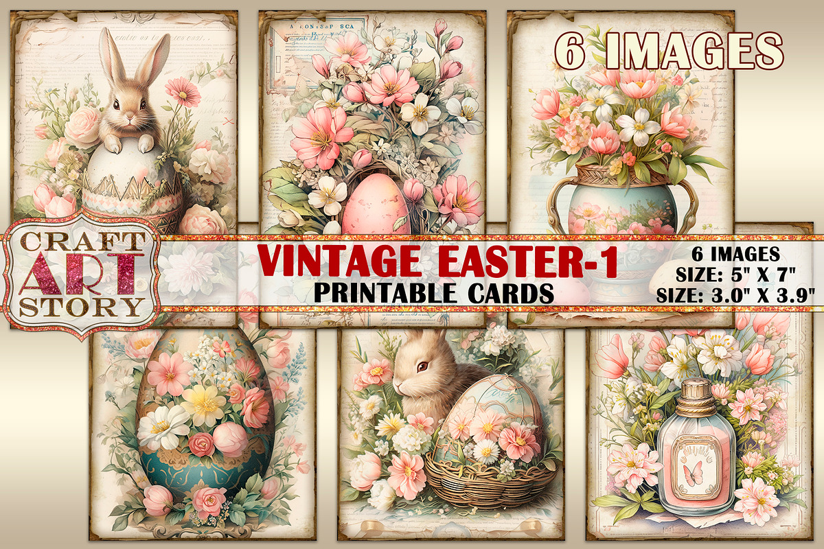 Easter collage cards Atc ACEO Bundle, a Seasonal Illustration by CraftArtStory (Photo 4 of 5)
