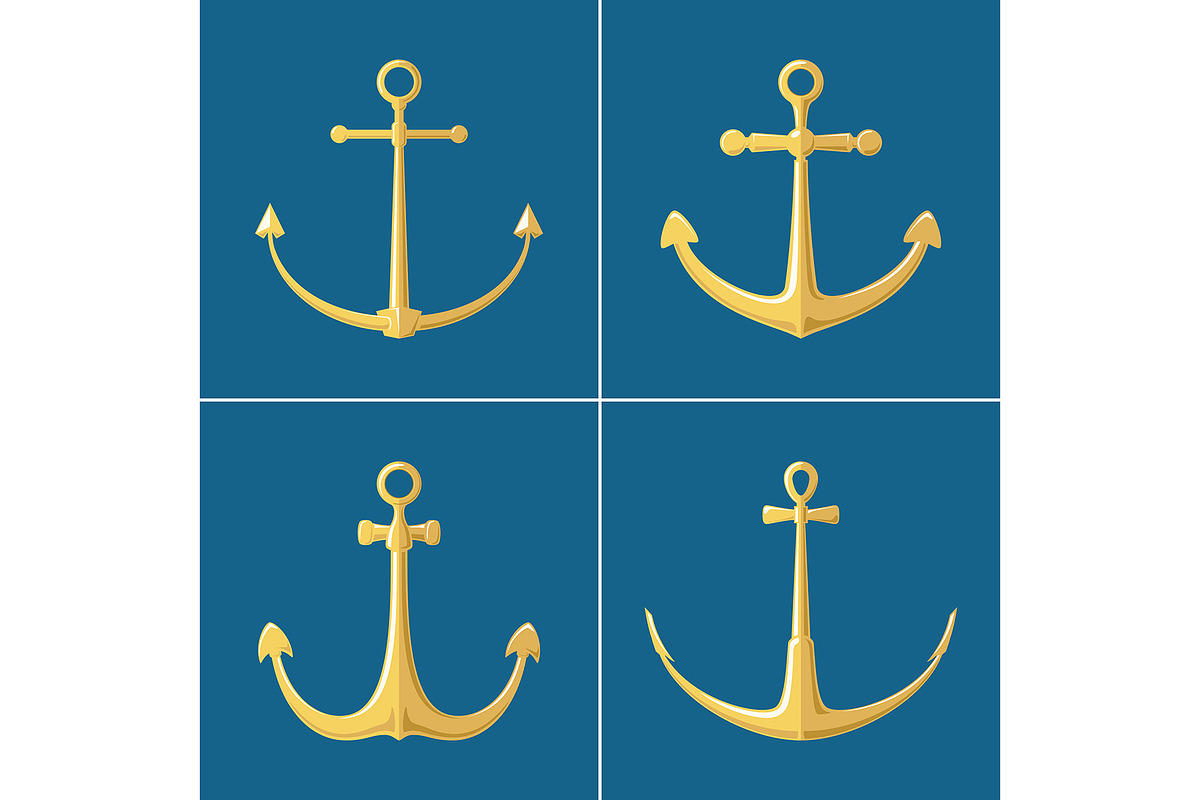 Set of gold flat anchors isolated, a Graphic by Pundateam