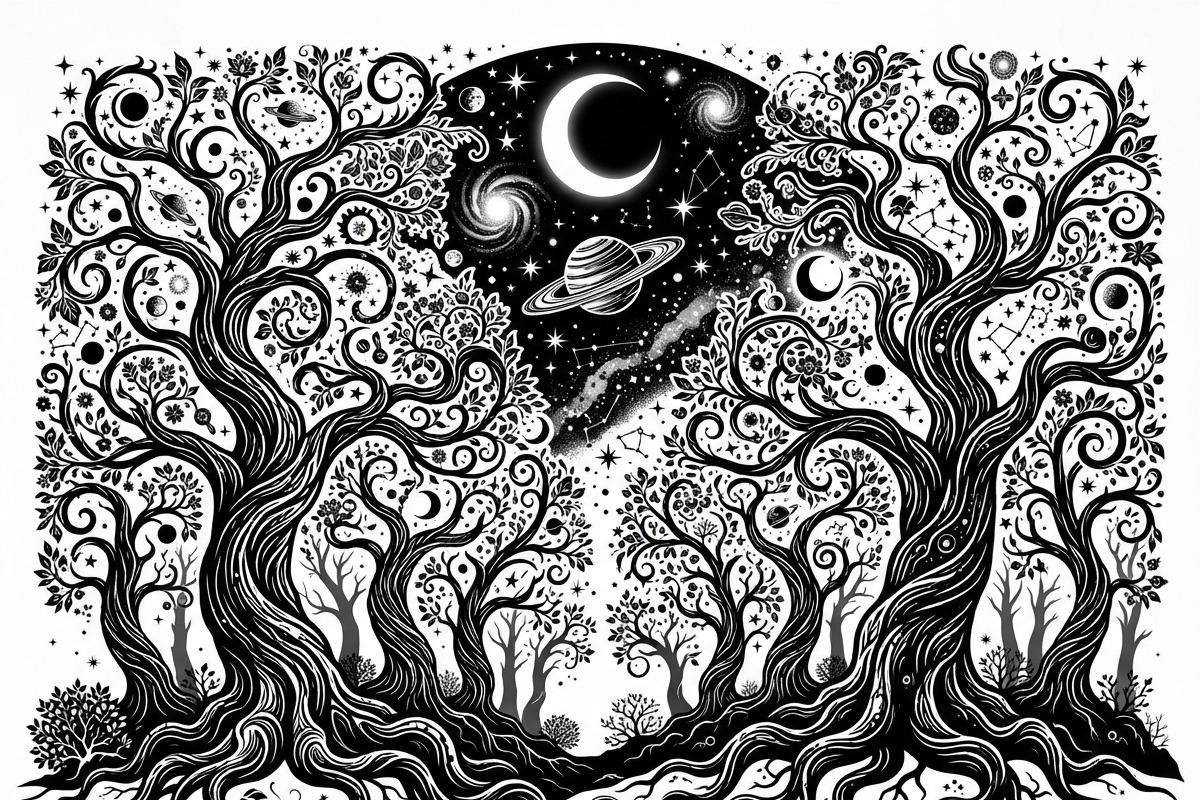 50 Mystical Galaxy Forest Silhouette, a Technology Illustration by Amazin_art (Photo 6 of 34)