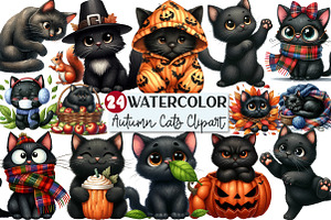 Funny Autumn Black Cat Clipart, an Illustration by Rose Art