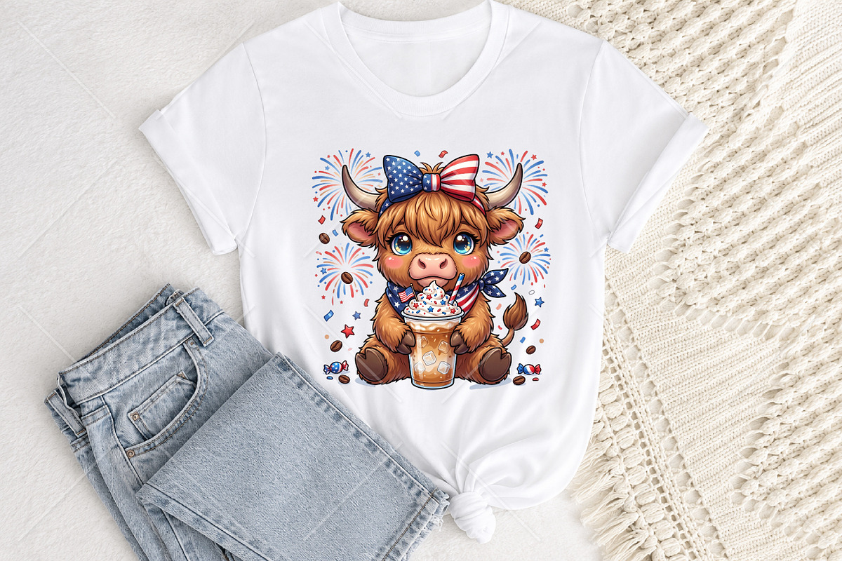 Patriotic Highland Cow PNG, a Seasonal Illustration by Canvas Craft (Photo 2 of 6)