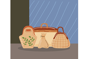 reusable bags and icons, an Object Illustration by studiogstock