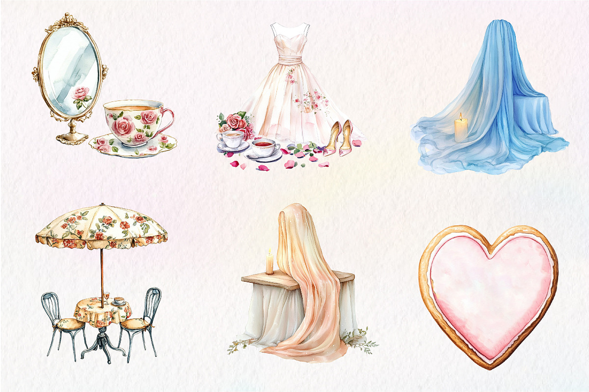 Summer Bridal Tea Party Set Clipart, an Illustration by CreationArt (Photo 7 of 9)