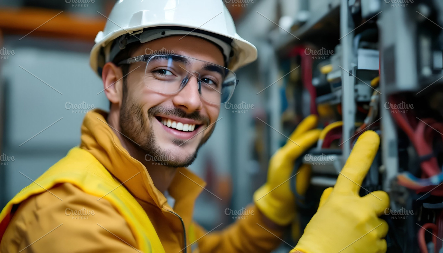 Smiling Electrician Inspecting Elect, an Industrial Photo by Stock Shape