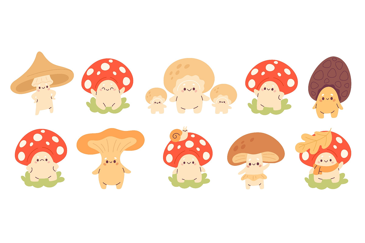 Kawaii mushrooms. Cute little fungus, a Texture Illustration by YummyBuum (Photo 1 of 3)