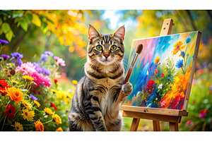 A tabby cat painting a colorful, an Animal Photo by Igor Tichonow