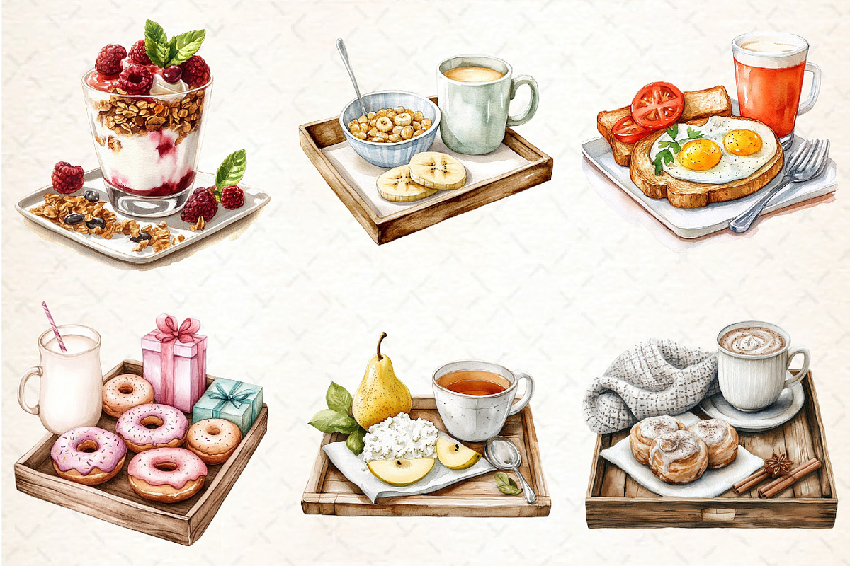 Watercolor Breakfast Tray Clipart, an Illustration by DreamCafeArt (Photo 2 of 7)