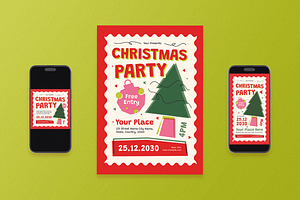 Red Riso Christmas Party Flyer Set, a Flyer Template by Aiyari Graphic
