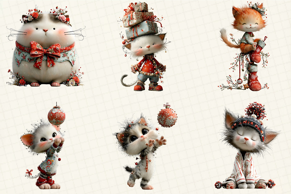 Christmas Cute Cats Clipart, an Illustration by DreamCafeArt (Photo 6 of 8)