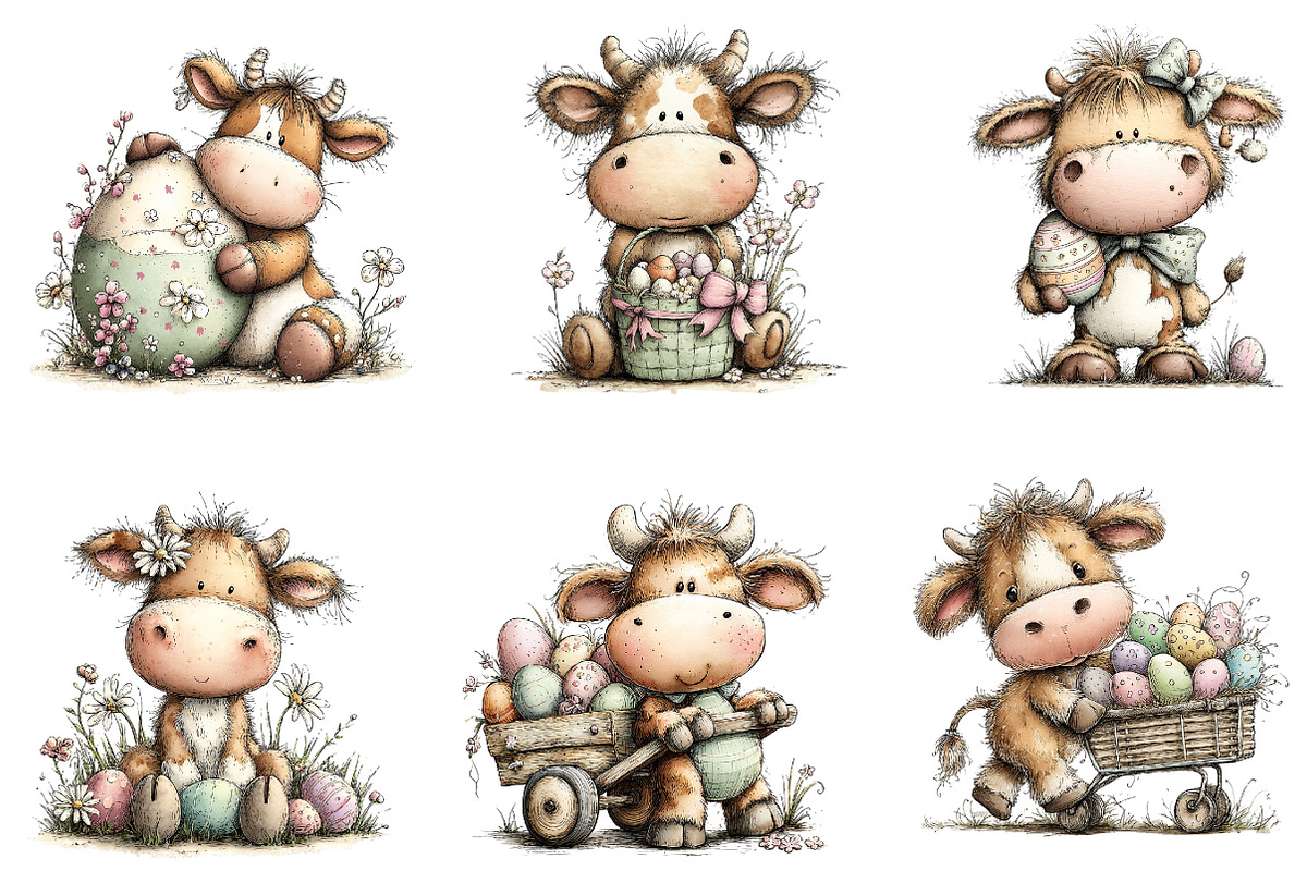 Whimsical Easter Cow Clipart, an Illustration by Dream Creation (Photo 2 of 6)