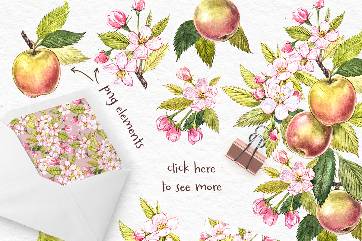 Apple Graphic & Watercolor clipart, a Healthcare Illustration by Ann Astro (Photo 4 of 5)
