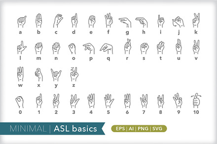 American sign language (ASL) basics, an Outline Icon by Picture Window