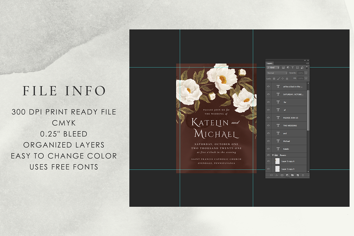 Noble white peonies, an Invitation Template by Helen Halik art (Photo 9 of 9)