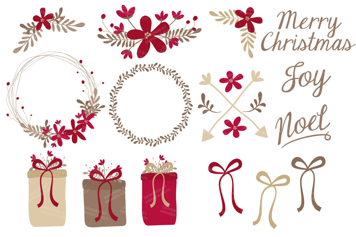 Ruby Red Christmas Clipart & Papers, an Illustration by Amanda Ilkov (Photo 3 of 5)