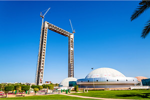 Dubai frame under construction seen from zabeel park featuring dubai, an Industrial Photo by Leonid Andronov