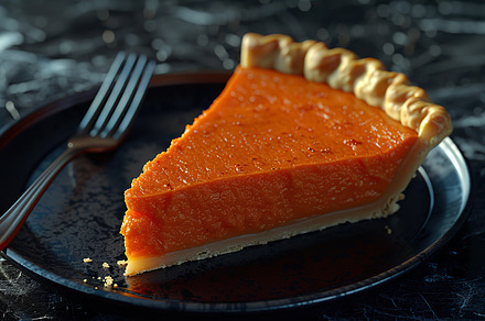 A single slice of pumpkin pie on a p, a Photo by LOGOCREATIVE