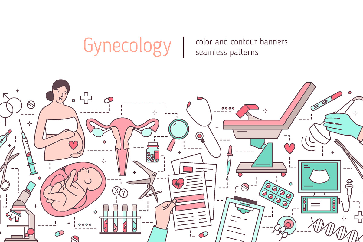 Gynecology line art banners, pattern, a Healthcare Illustration by Good Studio (Photo 1 of 9)