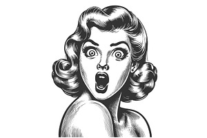Shocked retro woman with wide eyes, a Person Illustration by AlexArt
