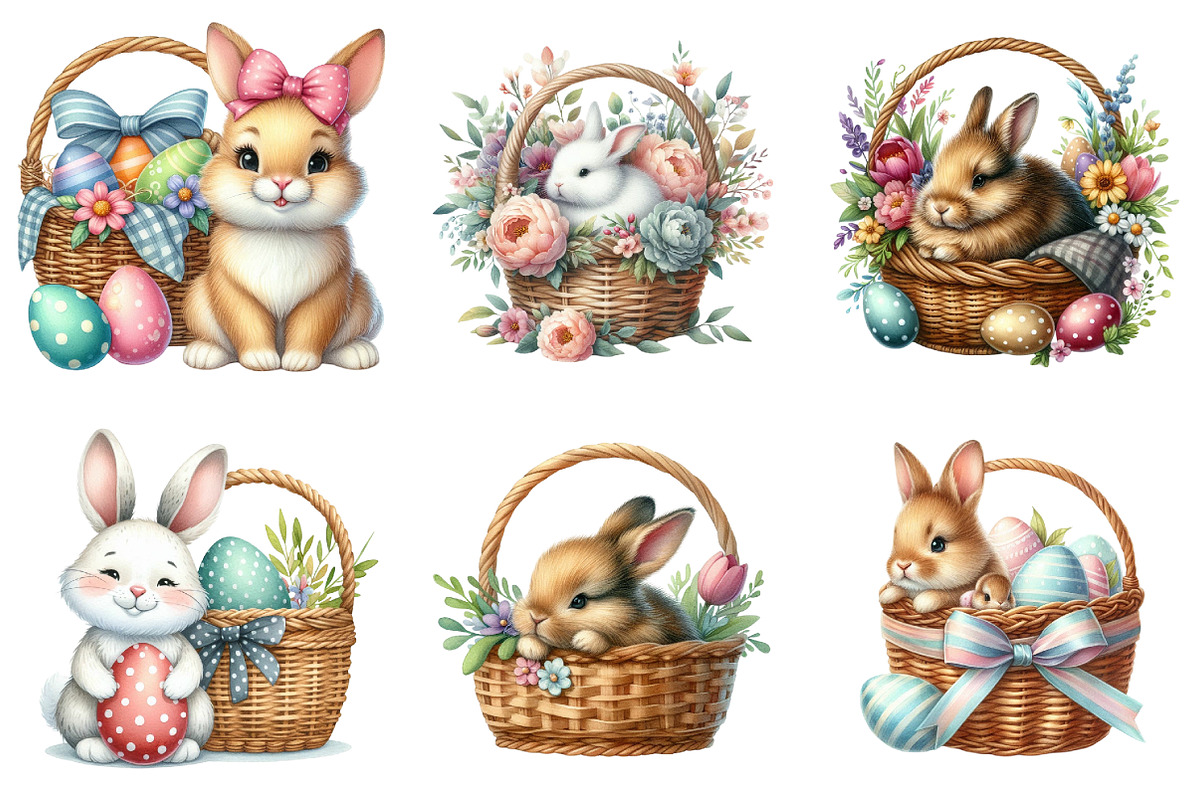 Cute Easter Bunny & Basket Clipart, an Illustration by DreamArtGraphic (Photo 4 of 4)