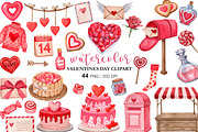 Watercolor Valentine Day Clipart PNG, a Seasonal Illustration by PatternPalette (Thumbnail 1 of 7)