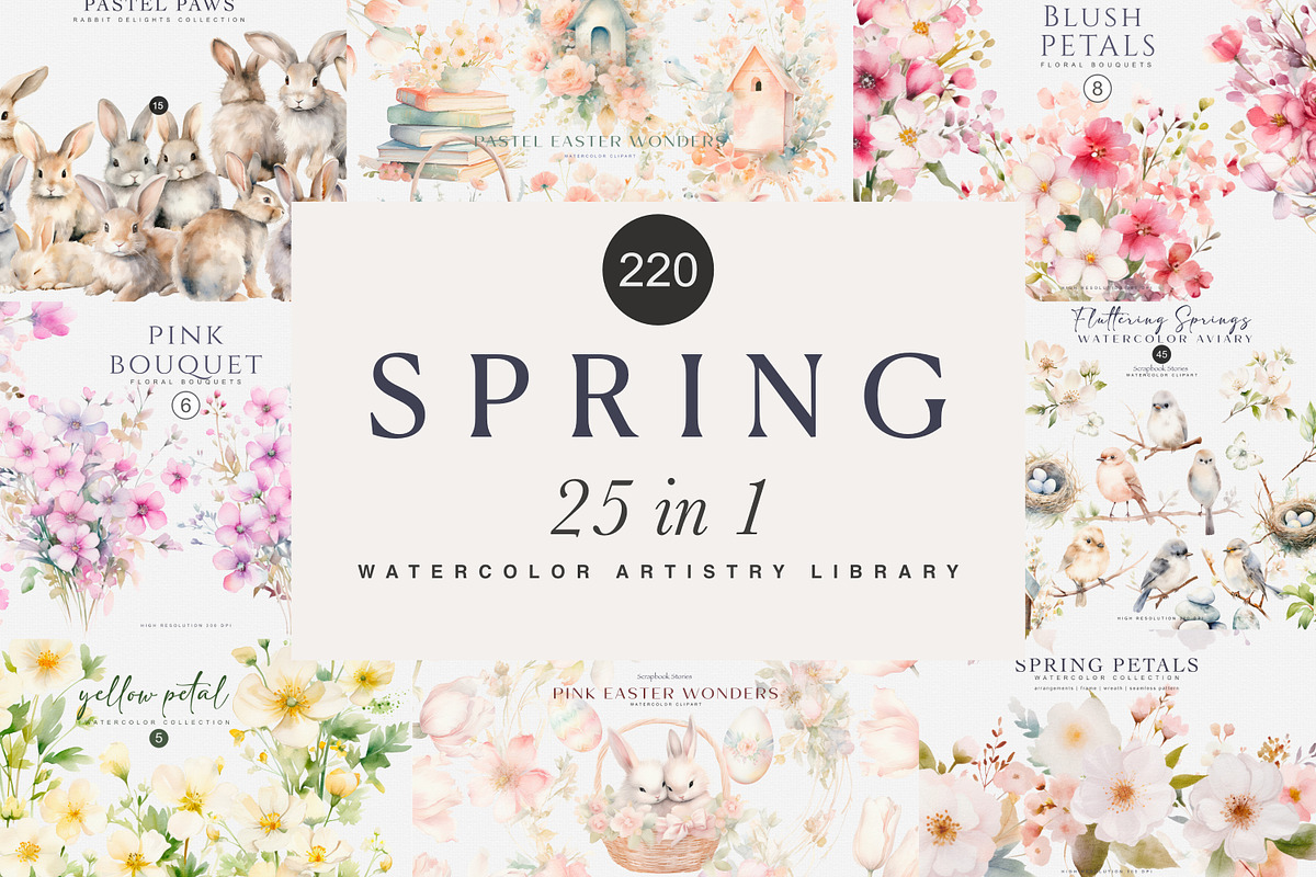 watercolor spring clipart bundle, a Decorative Illustration by Patishop Art