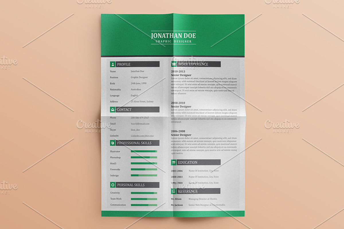 50% Off Flat Resume (3 Pages), a Resume Template by Pentaclay (Photo 1 of 5)