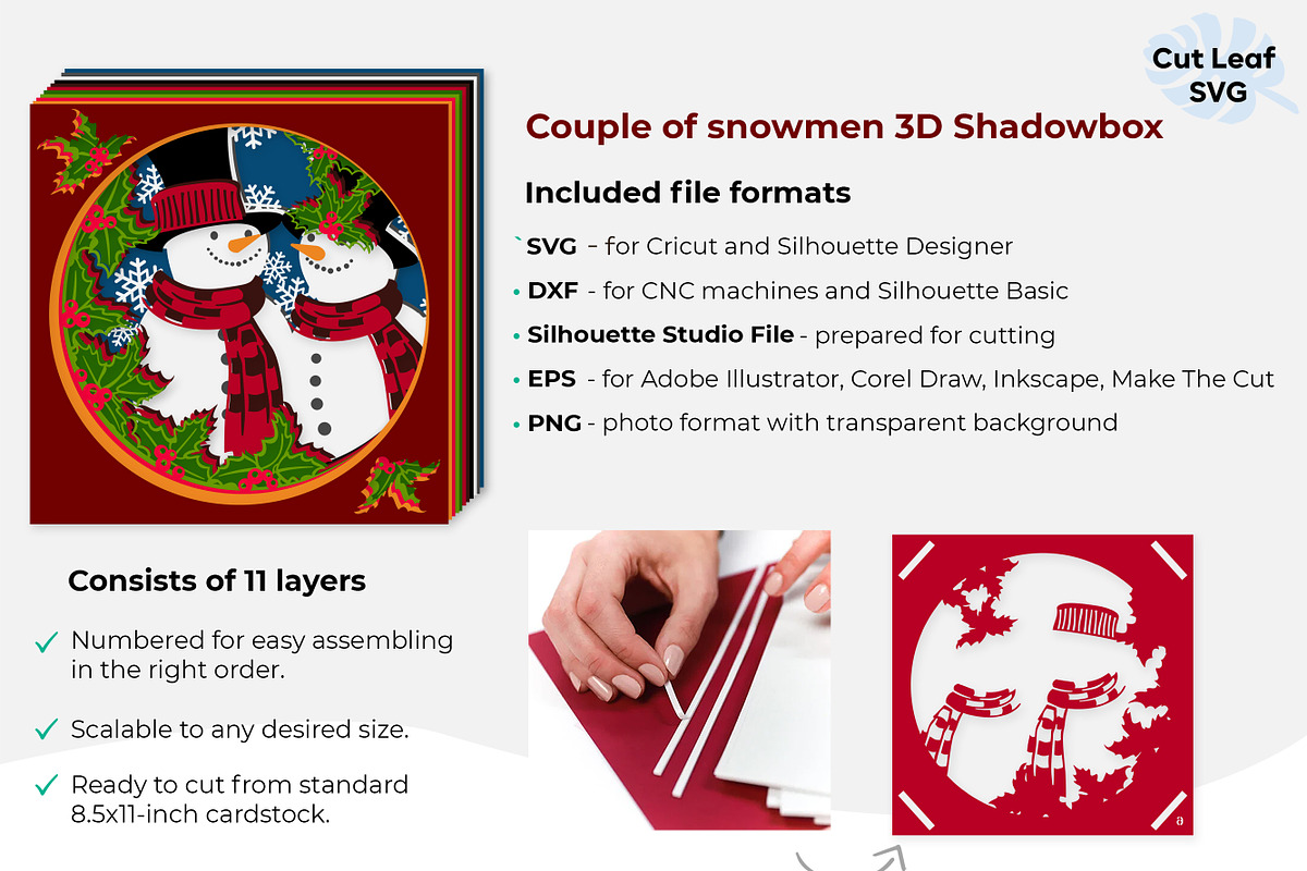 Snowman SVG 3d Shadow box, a Seasonal Illustration by CutLeafSvg (Photo 4 of 6)