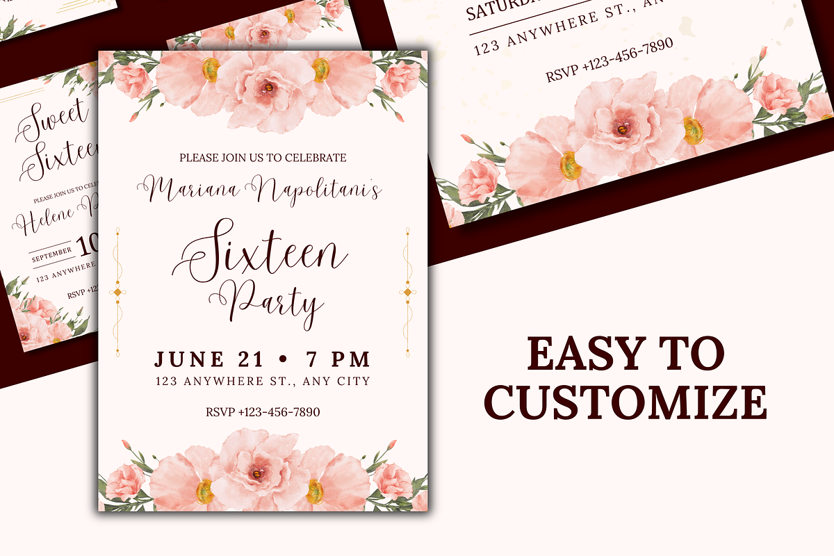 5 Sweet Sixteen Invitations Floral, a Templates & Theme by TemplateCastleStore (Photo 8 of 9)