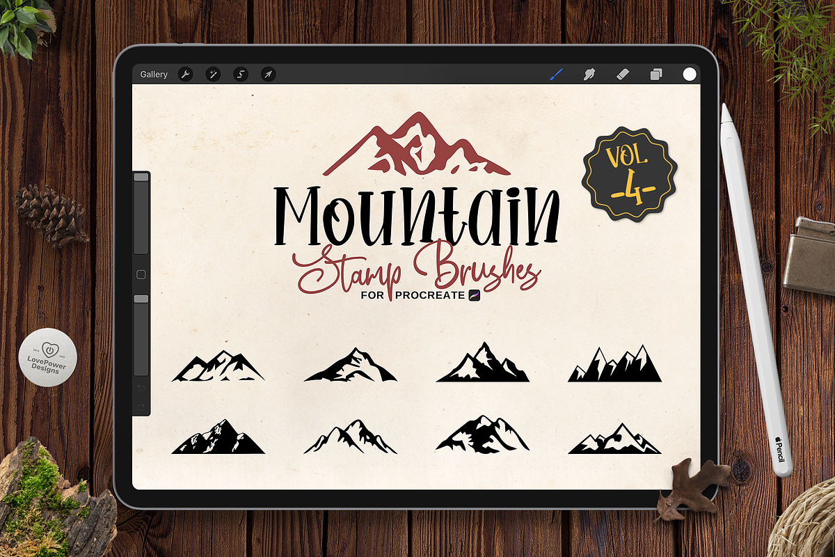 Mountain Stamp Brushes for Procreate, a Brush Add-On by LovePowerDesigns