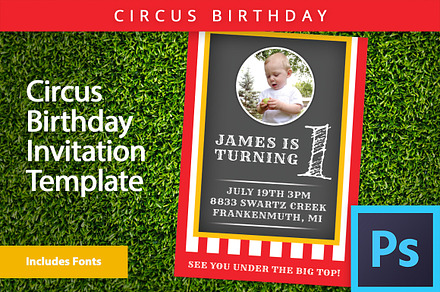 Circus Theme Invitation PSD Template