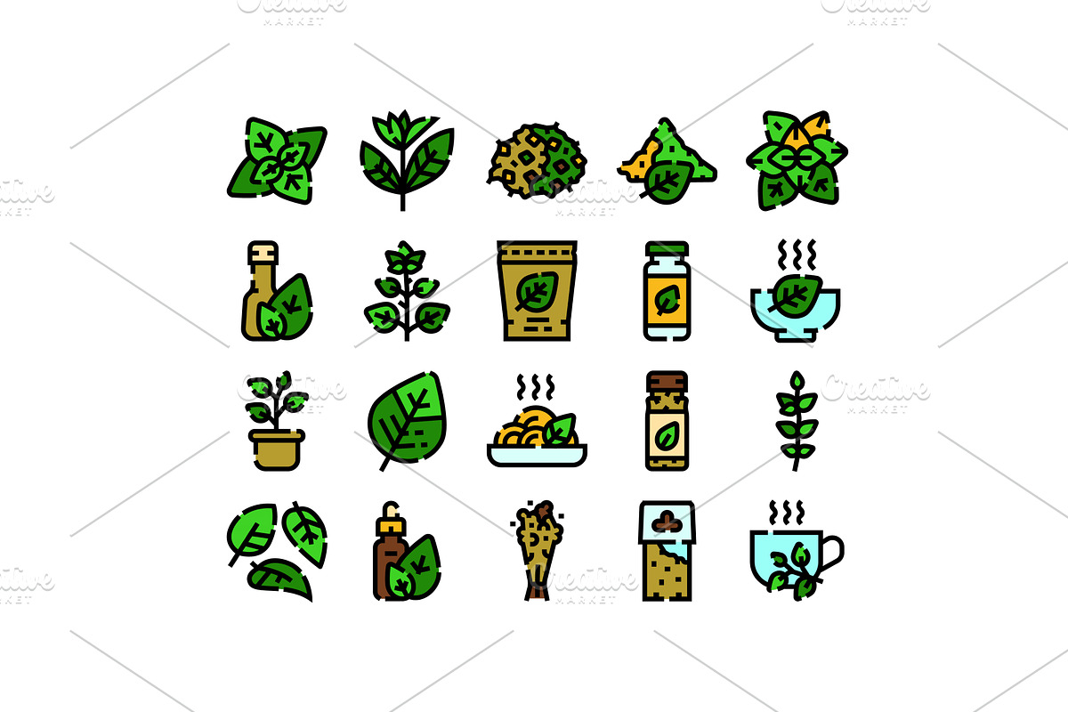 Basil herb product and food icons, a Food Illustration by pikepicture