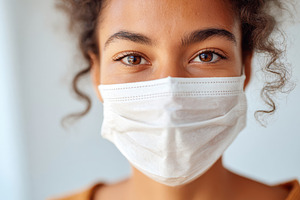 Woman wearing a face mask with expressive eyes, a Person Photo by AlyaAnd