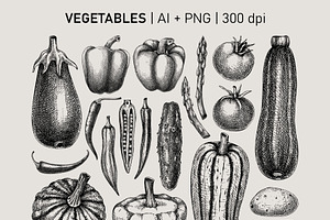 Vegetables & Herbs Vector Sketches.