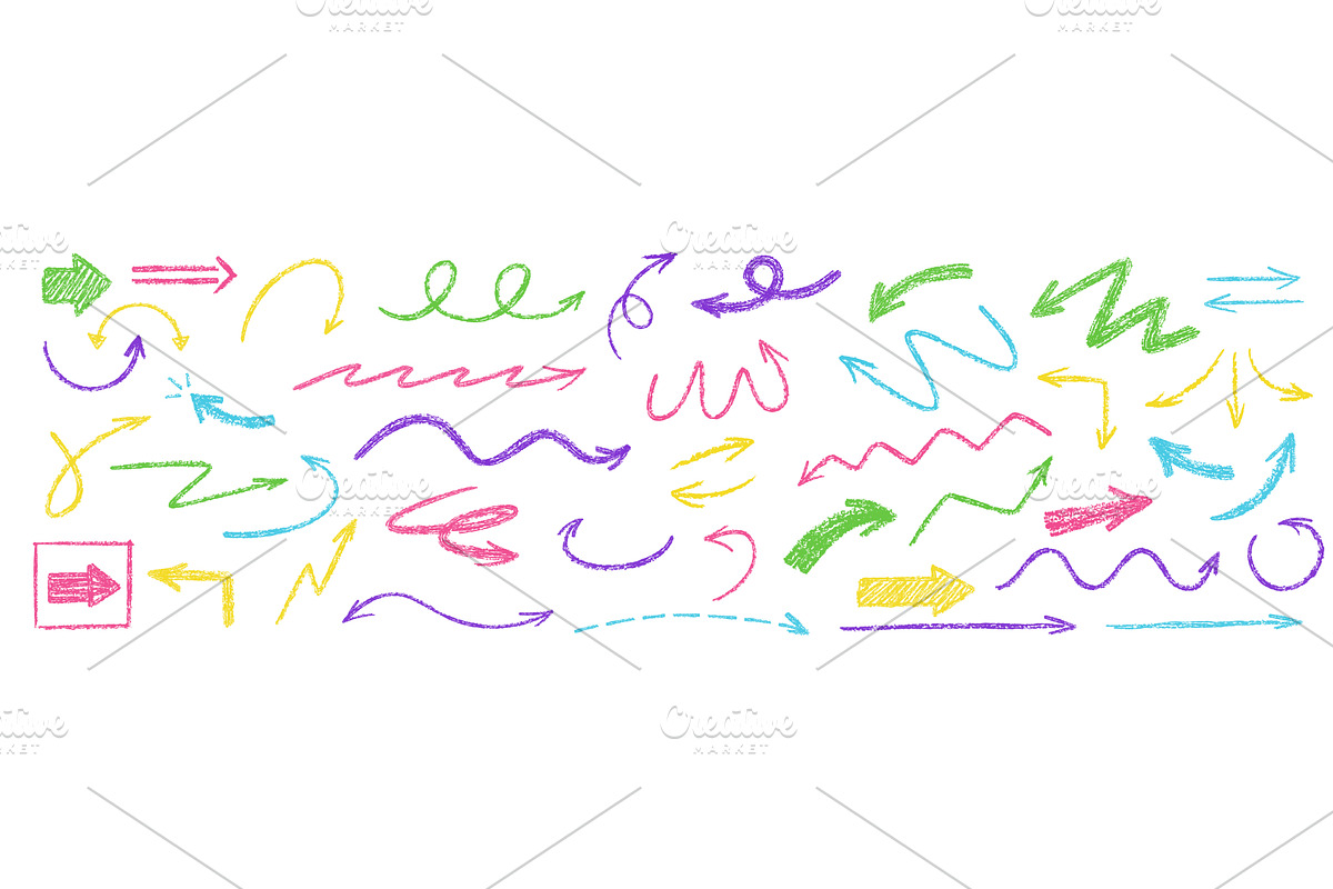 Crayon doodle arrows. Chalk textured, an Object Illustration by winwin.art